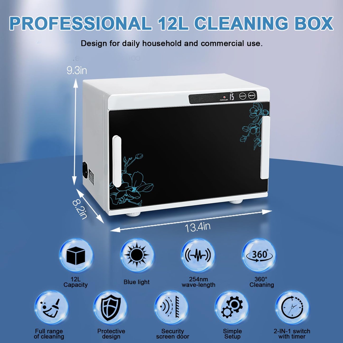 Nail Tool Cleaning Machine 12L High Capacity Cleaning Cabinet Salon Tools Cleaning Box with Touch Timer Setting for Esthetician, Manicurist, Spa, Tattoo, Barber&Salon