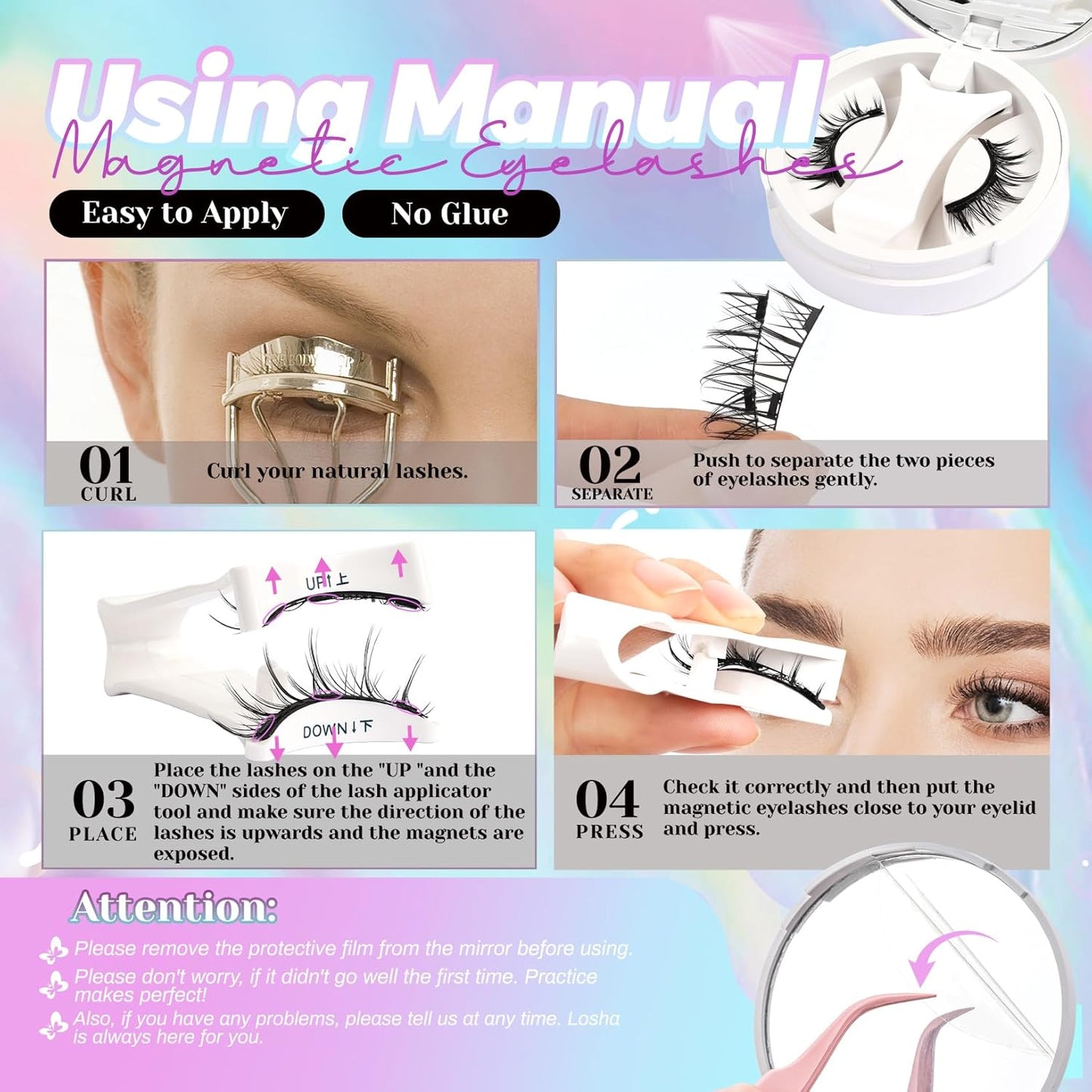 Losha Magnetic Eyelashes with Applicator No Glue Needed Magnetic Lashes 1 Pair Reusable Wispy False Lashes without Eyeliner (Amazing)