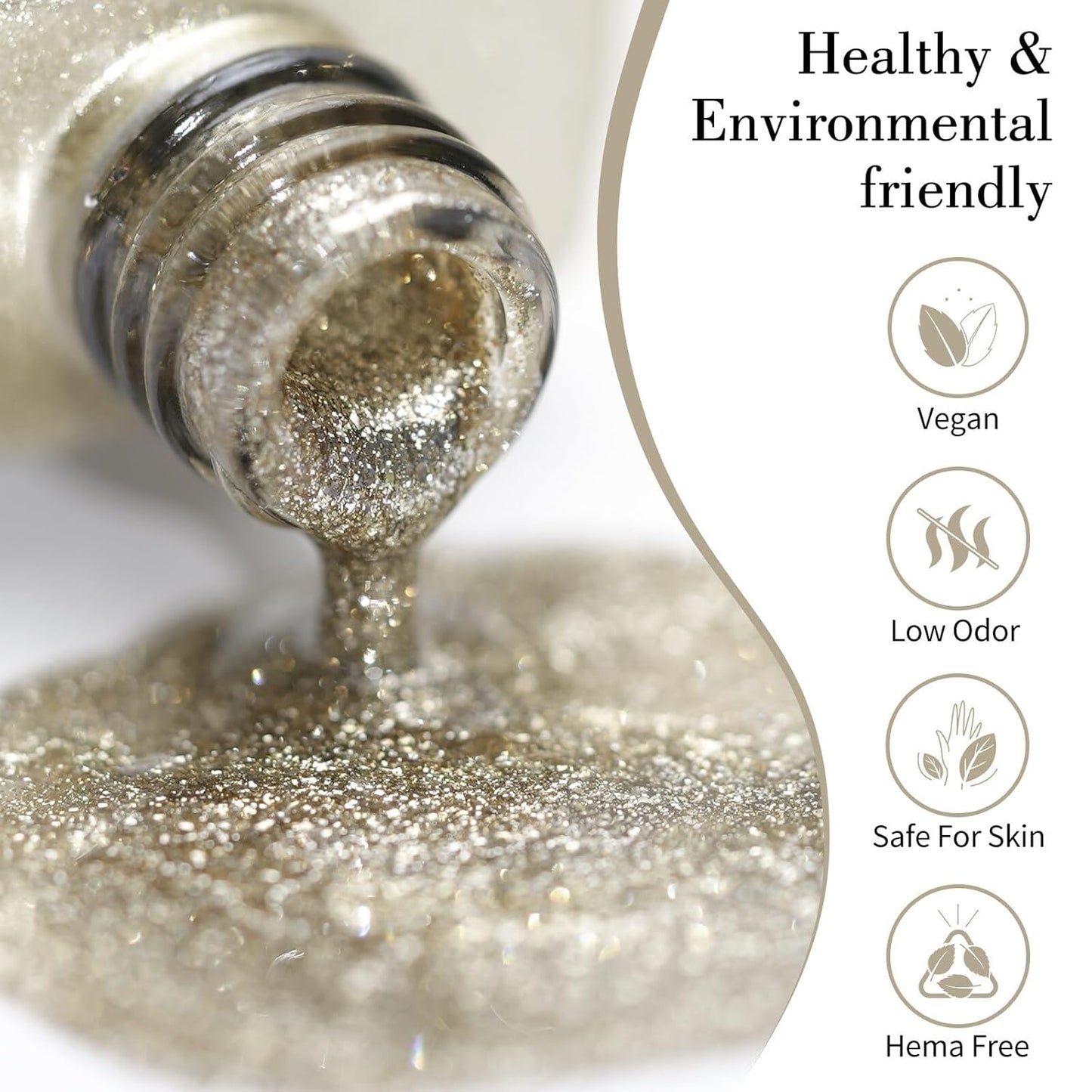 CANNI Champagne Gold Glitter Gel Polish – 9ML Sparkly Soak-Off UV/LED Gel Nail Polish, Shiny Metallic Finish for French Manicure, DIY or Salon Use