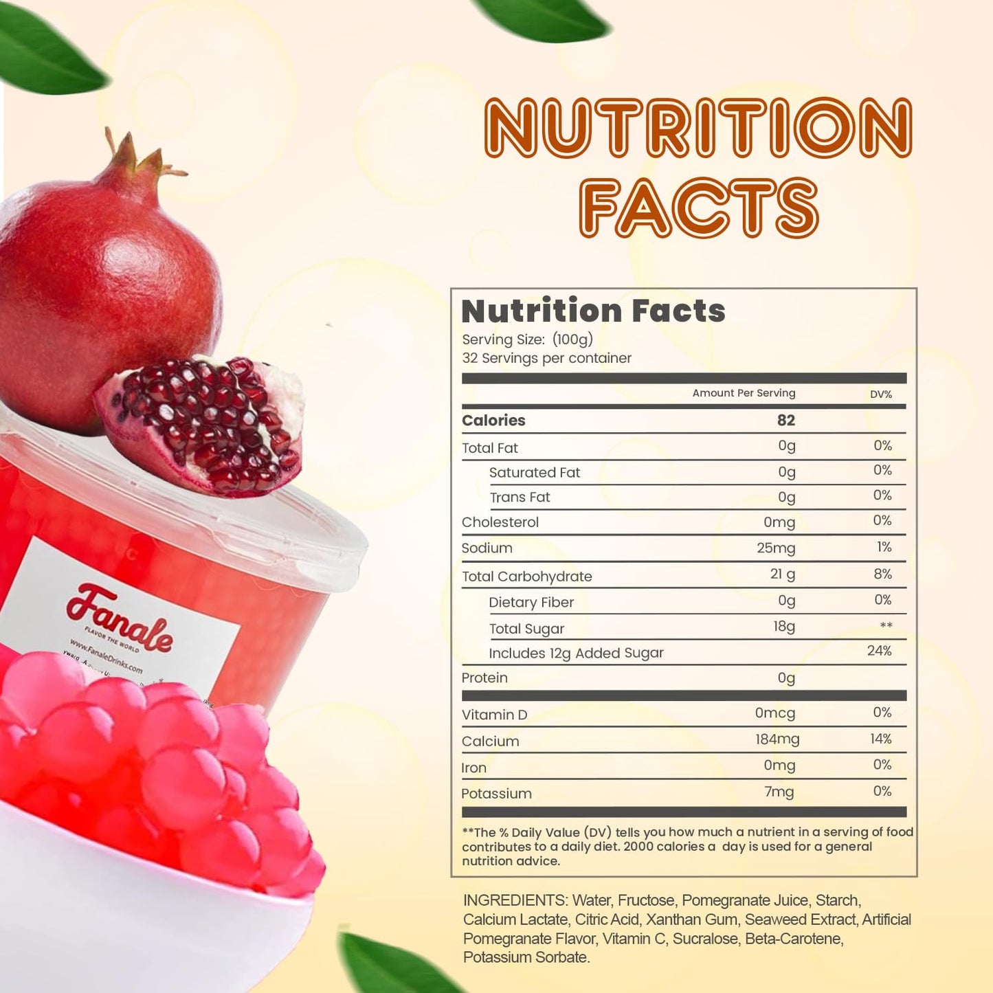 Fanale Pomegranate Popping Boba Pearls, Vegan, Non GMO, Gluten Free, Fat Free, Perfect for Bubble Tea, Smoothies, Ice Cream, Desserts, and Beverages.
