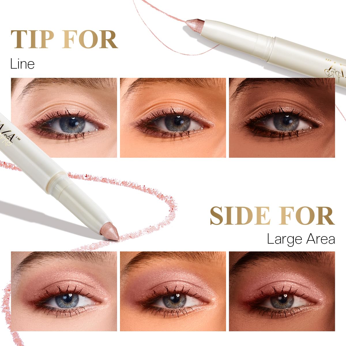 Eyeshadow Makeup Stick, Cream Shimmer, Eyeshadow Highlighter Makeup Eye Brightener Pencil Sticks Cosmetics, with Built-in Brush and Sharpener