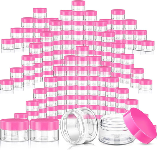 SATINIOR 100 Pcs Plastic Jars with Lids Small Containers Lids Wide Mouth Small Plastic Containers for Lotion Cream Rhinestones Body Butters Travel Storage(1 oz,Pink)