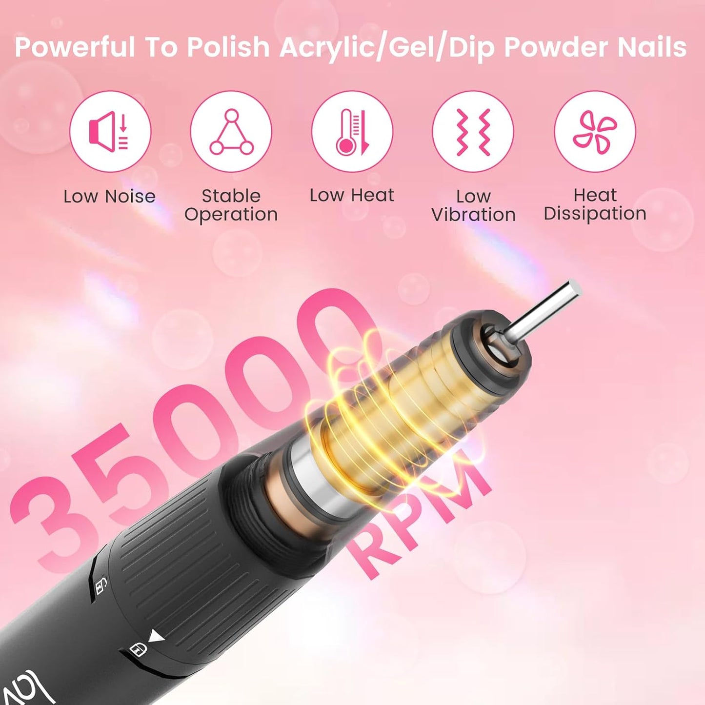 Lavinda Portable Nail Drill 35000 RPM, Professional Rechargeable Cordless Electric Nail File with Bits for Acrylic Gel Nails Polishing Removal, Manicure Pedicure Efile Kit for Salon Home, Diamond