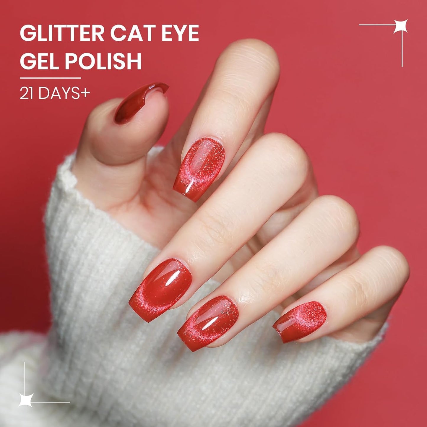 Red Cat Eye Gel Nail Polish, 15ML Magnetic Crystal Holographic Cateye Gel Polish Glitter Shimmer Reflective Nail Polish with Magnet Soak Off Salon DIY at Home