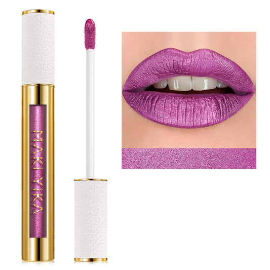 MAKI YIKA Purple Lipstick for Women Metallic Lipsticks Glitter Long Lasting Lipstick No Smudge No Transfer Liquid Pink Lip Gloss (BR07 Promise Me)