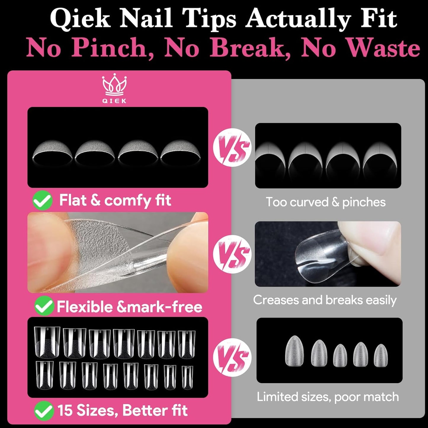 Extra Short Flat Head False Nail Tips, 15 Sizes 510 PCS Clear French Press On Fake Nail Pre-shaped Half Matte Full Cover Gel Nail Tips Extensions Long Lasting for DIY Beginners & Salon Manicure