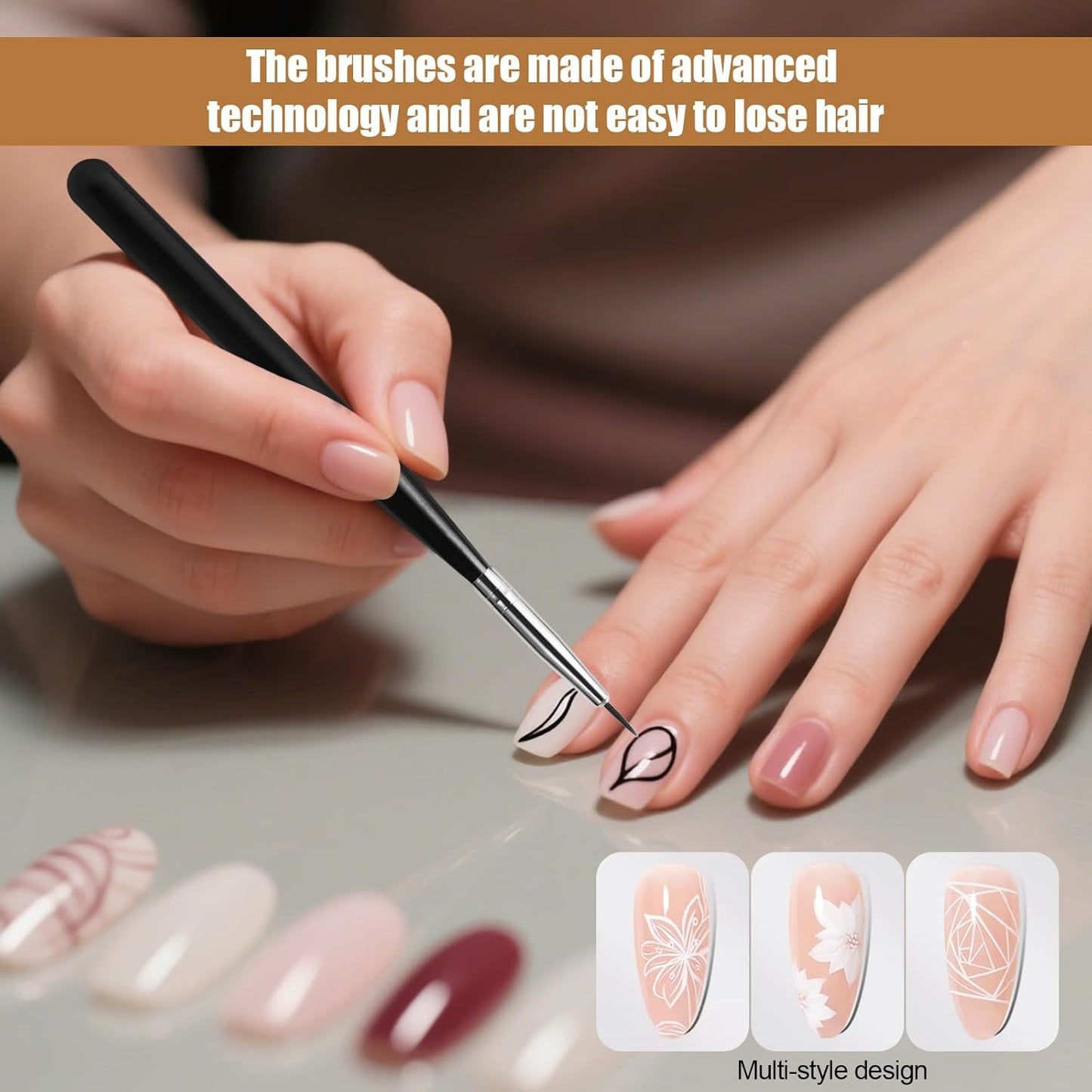 Artdone 15pcs Pink Nail Art Brushes, Nail Art Tool Set, Dotting Tools, Dust Brush,Striping Brushes for Long Lines, Drawing Pen For Gel Polish Design supply