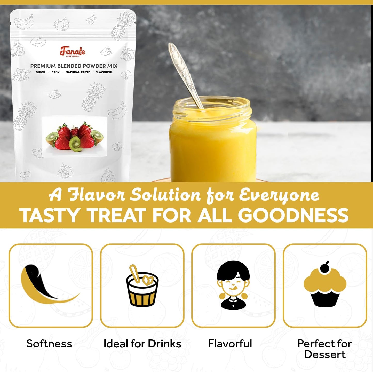 Fanale Premium Egg Pudding Bubble Tea Flavoring Powder | Perfect for Baking, Smoothies, Desserts and Drinks | Instant Flavoring Powder for Boba Milk Tea - 2.2 Pounds (Pack of 20).