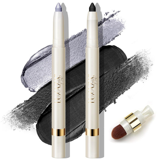 Eyeshadow Makeup Stick, Cream Shimmer, Eyeshadow Highlighter Makeup Eye Brightener Pencil Sticks Cosmetics, with Built-in Brush and Sharpener