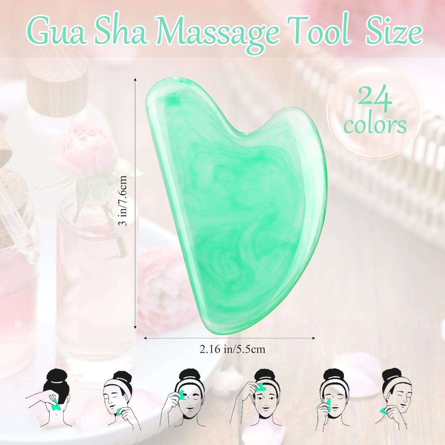Sherr 24 Pcs Gua Sha Facial Tool Resin Gua Sha Massage Tool Heart Shaped Gua Sha Stone Guasha Board for Face Body Skin Massage Spa Acupuncture Prevent Wrinkles (Mixed Colors)