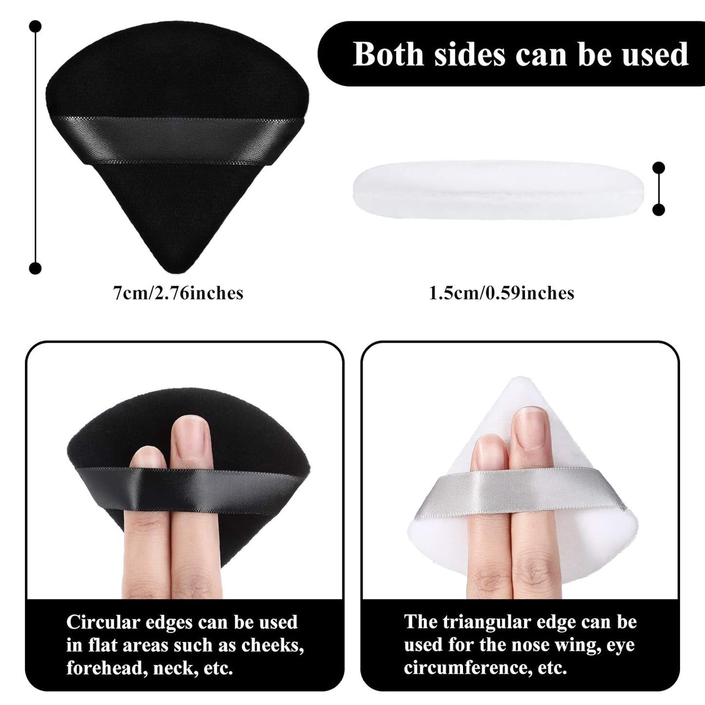 Maitys 12 Pieces Powder Puff Triangle Face Makeup Cosmetic for Loose Powder Soft Body Washable Reusable Foundation Sponge Mineral Wet Dry Makeup Tool(Black, White, Small)