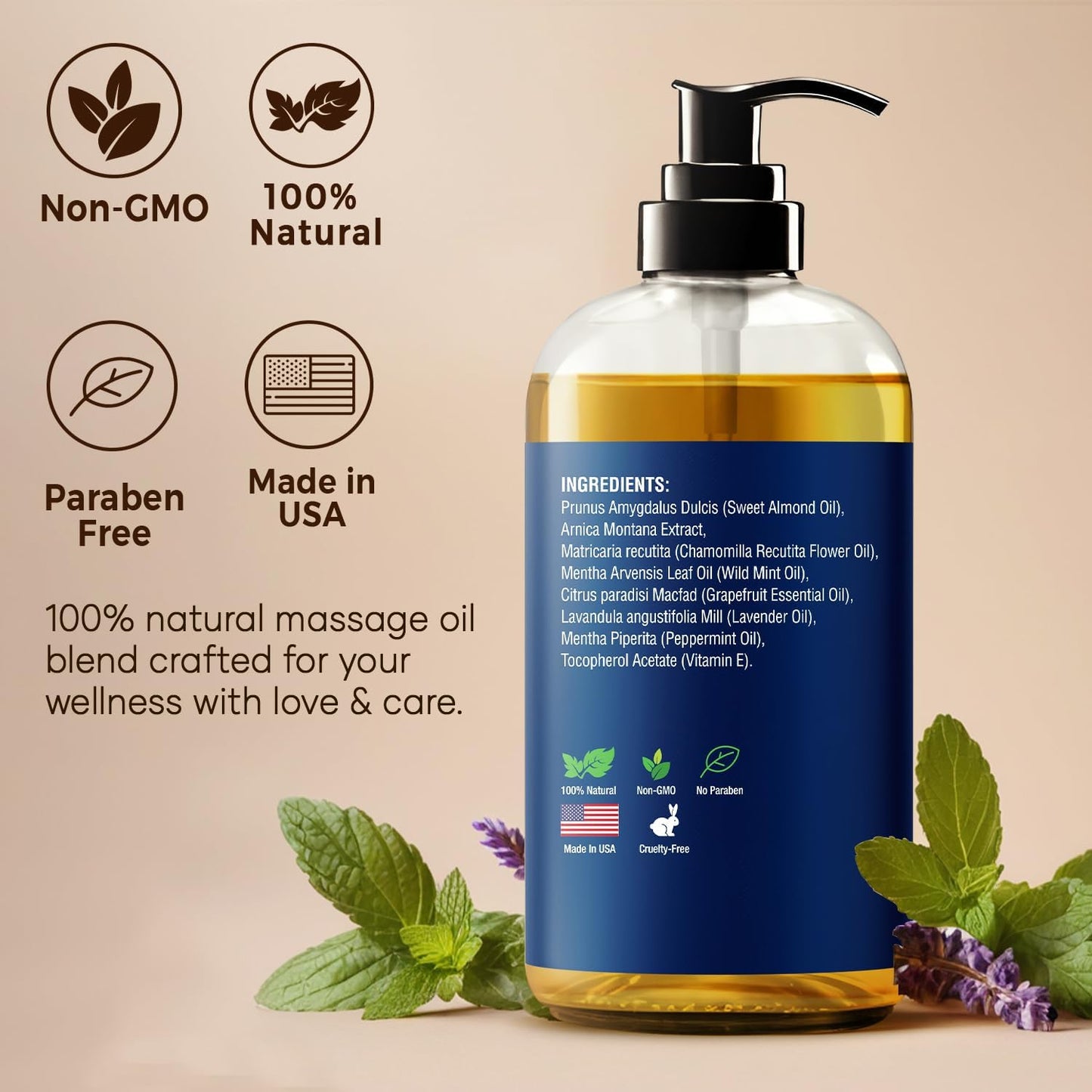 Sore Muscle Massage Oil for Massage Therapy 8 fl oz - Refreshing and Relaxing - Natural Oils with Arnica, Peppermint and Lavender Oil - for Men and Women - Nexon Botanics