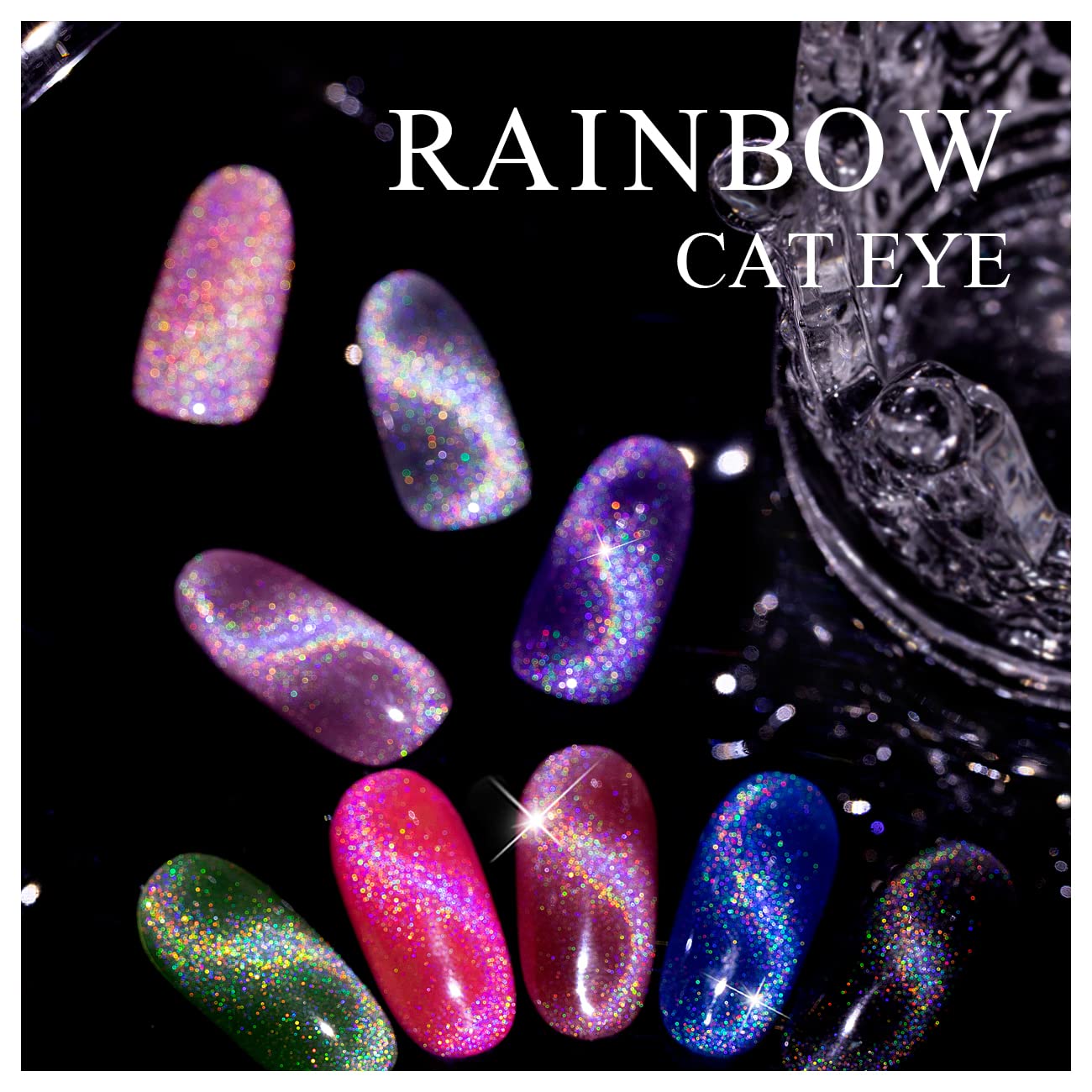 RARJSM Cat Eye Gel Nail Polish, Galaxy Chameleon Magnetic Gelpolish Black Holographic Glitter Gel Soak Off UV LED DIY Manicure Art for Salon Designs and Home DIY 7.5ML/0.26fl oz