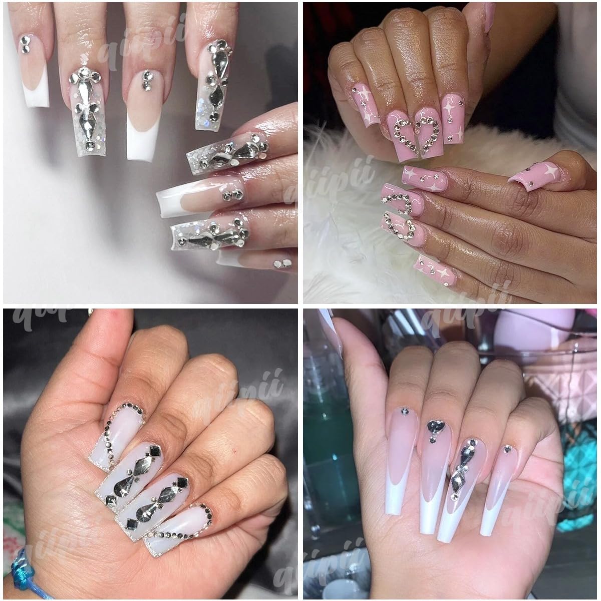 3 Boxes Silver Clear Nail Rhinestones 240 Multi-Shapes Crystal White Big Gems Stones Flatback Round Beads Glass Crystals Nail Art Charms for Arylic Nails Face Eyes Makeup Tumblers Bottles Shoes