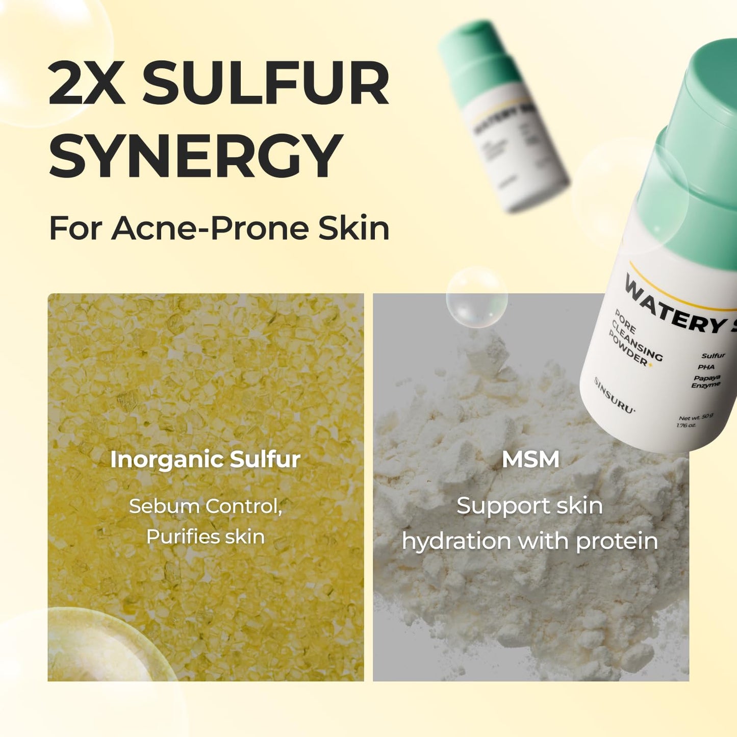 Watery Sulfur Pore Cleansing Powder, Korean Enzyme & Rice Powder & PHA Face Wash for Blackhead Removal, Sensitive and Acne-Prone Skin, Radiant Glow, Bumpy skin (1.76 oz / 50g)