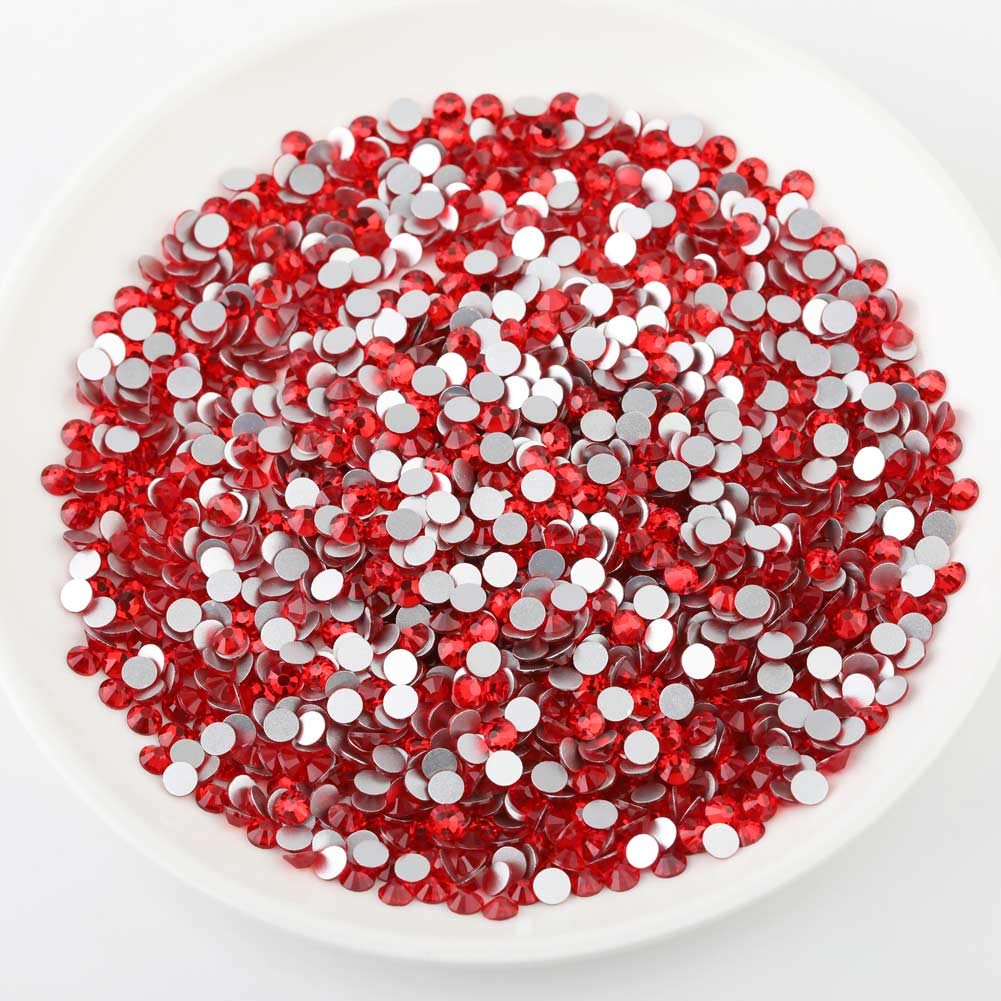 beadsland 144pcs Flat Back Crystal Rhinestones Round Gems for Nail Art and Craft Glue Fix, Light Siam, 10mm, SS50/144pcs