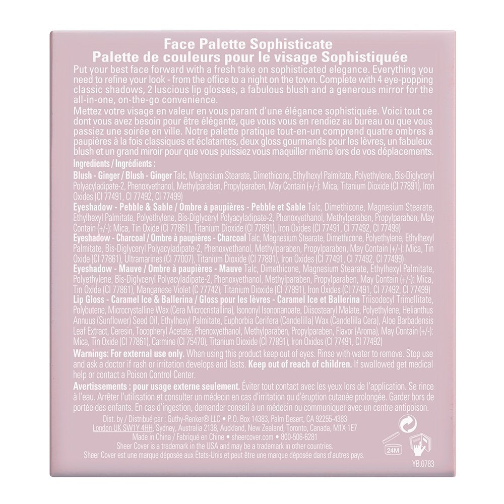 Sheer Cover – Sophisticate Look Face Palette For Eyes, Lips, and Cheeks – with Brush