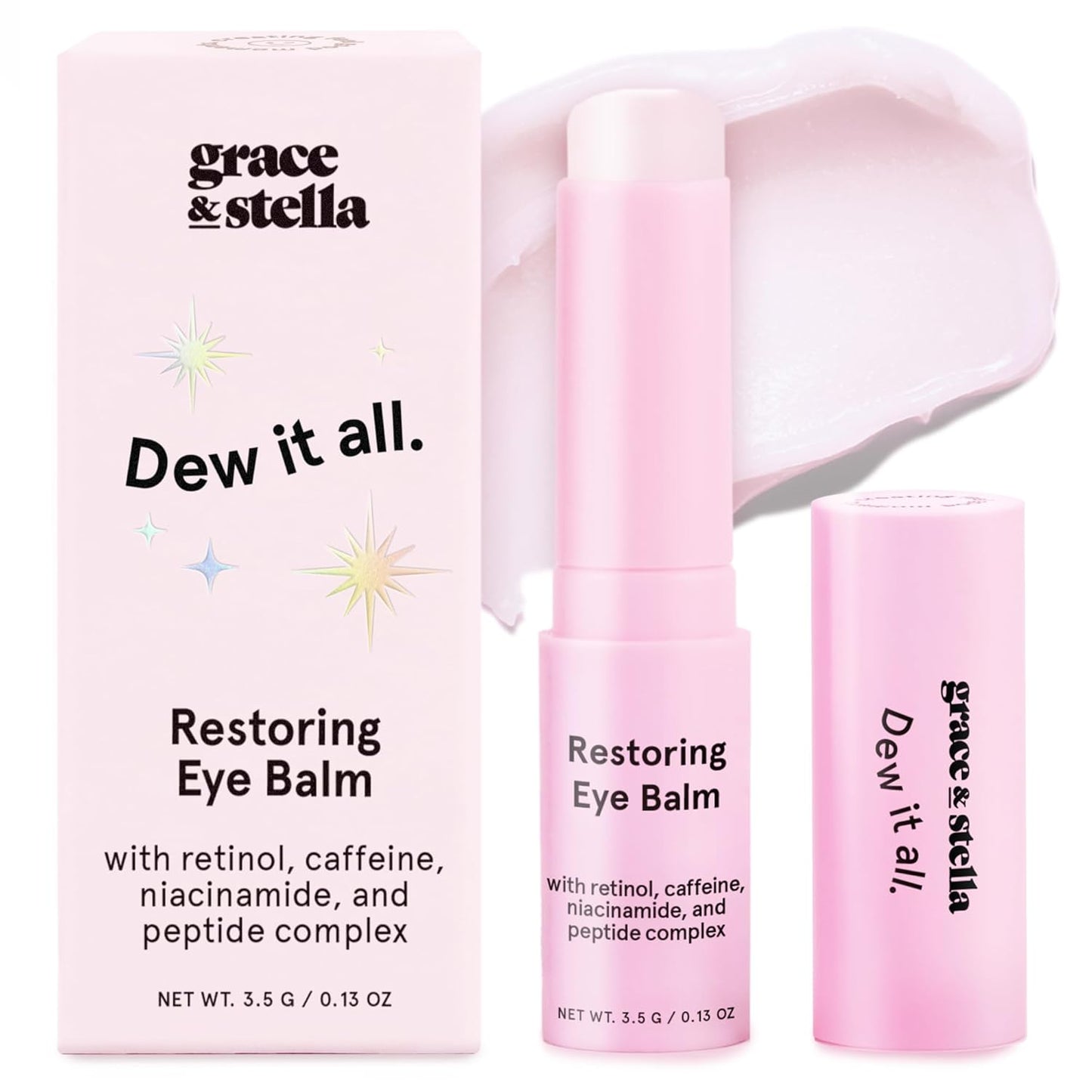 grace & stella Under Eye Brightener Balm Stick - Travel Size Toiletries - Retinol & Caffeine Eye Cream for Dark Circles, Puffiness, Wrinkles - Restore and Hydrate - Vegan Skincare (0.13oz / 3.5g)