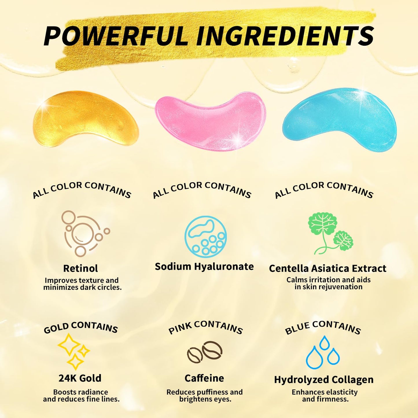 Under Eye Patches(12 Pairs), 24K Gold, Caffeine, Retinol Eye Masks for Puffy Eyes, Wrinkles, Dark Circles, Undereye Bags Treatment - Restoring & Awakening & Moisturizer Skin care Gift for Women