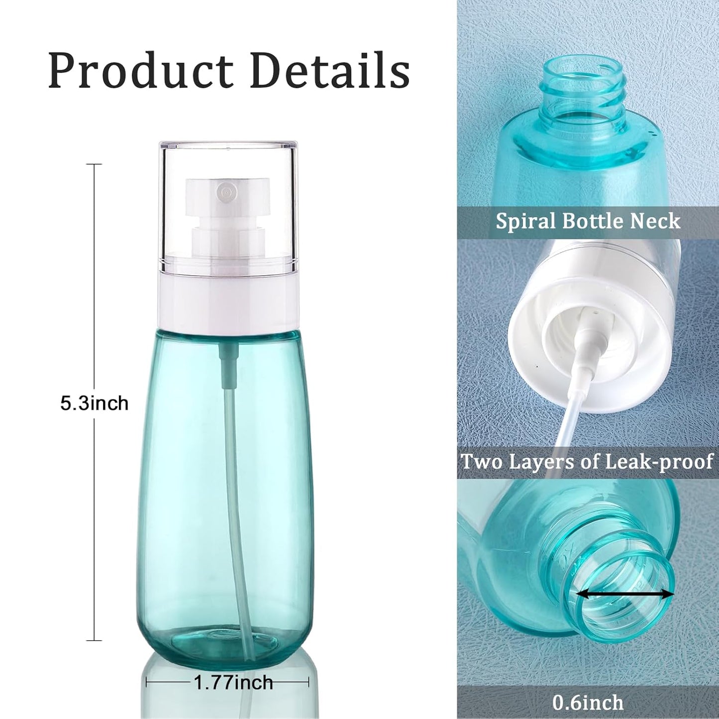 Cosywell Spray Bottle for Hair TSA Approved 3.4oz 100ml 3 Pack Leak Proof Travel Spray Bottle Empty Refillable Small Spray Bottles for Perfume Essential Oils Toners Rose Water Cosmetics (3Green)