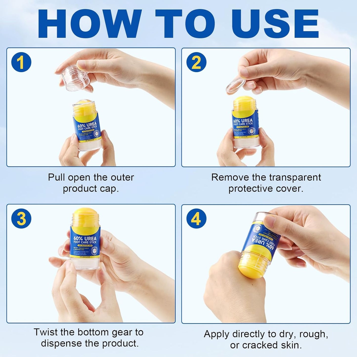 60% Urea with 2% Salicylic Acid Urea Foot Care Stick, Foot Cream Moisturizer for Dry Cracked Feet, Knees, Elbows, Hands,Moisturizes and Hydrates the Dry Skin,Callus Remover & Skin Softener -1.41oz