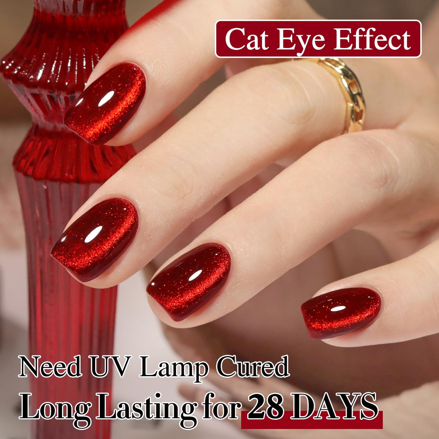 Double Rhythm 0.5 OZ Cat Eye Gel Polish with Magnet 15ML Holographic Glitter Shimmer Translucent Jelly Color Magnetic Nail Polish Salon DIY at Home (Blood Red-MC1046)