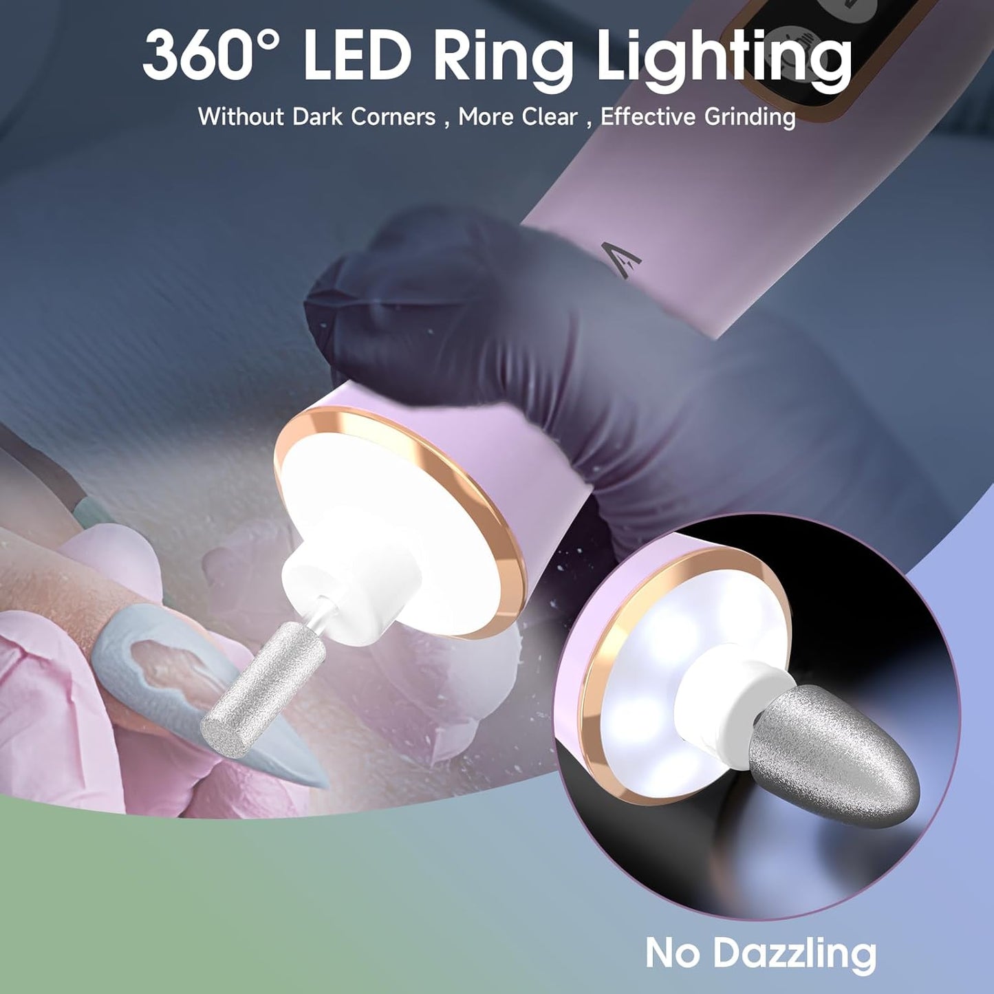 Professional Manicure Pedicure Kit with 360° LED Light&10 Speeds&Memory Mode with Case, Cordless Electric Nail Drill, Pedicure Tools for feet,Hand Foot Care Nail File for Thick Nail Toenail Cuticle