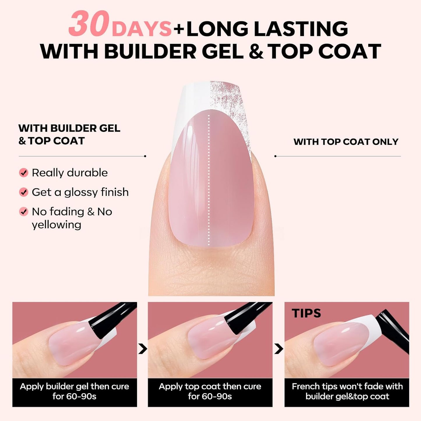 modelones French Tip Press on Nails, 150Pcs Short Coffin Fake Nails with Nail Box, Pink & White Gel Nail Tips for Women, Soft Glue-On Nails for Natural Salon Look, DIY Nail Art Kit (15 Sizes)