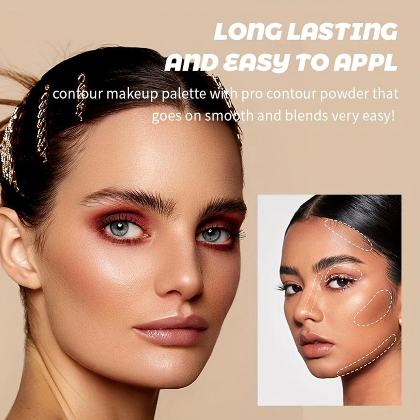 4 Colors Contour Palette, Face Contouring Highlighters Bronzer Powder Makeup Kit, Natural Contouring Makeup Kit for Beginner, All in one Makeup Contour Palettes (01, 1.02)