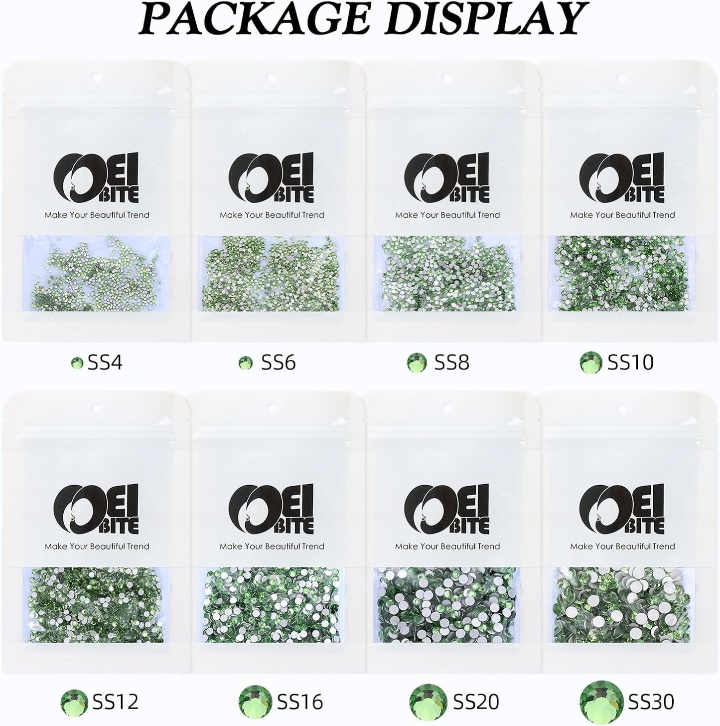 Light Green Flatback Rhinestones, Glass Rhinestones for Nail Art and Craft, Glue Fix, Loose Crystal Gemstones(Lt.Green, SS6, 1440pcs, 1.9-2.0mm)