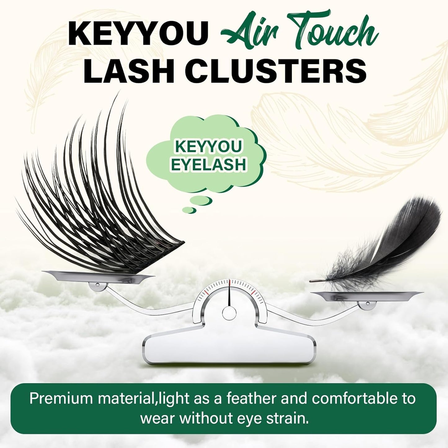 KEYYOU Lash Clusters 144pcs Individual Lashes D Curl 16mm Eyelash Clusters Super Lightweight Air Touch Cluster Lashes Soft&Wispy Comfortable Easy to DIY at Home(Air02-D-16mm)