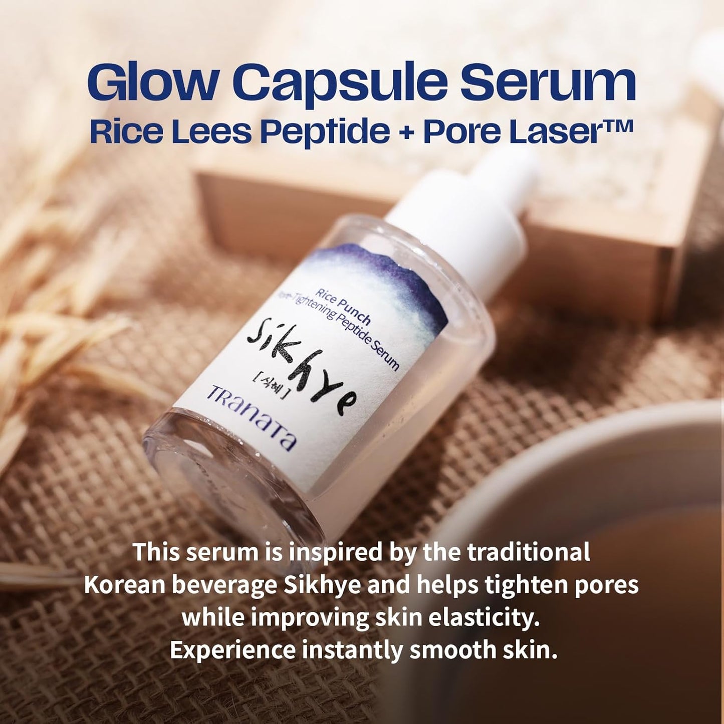 [TRANATA] Rice Punch Peptide Capsule Serum Pore tightening – Korean rice skincare with 80% Rice peptide for Glass Skin Glow Pore tightening Hydration peptide Rice& Lactobacillus for Face