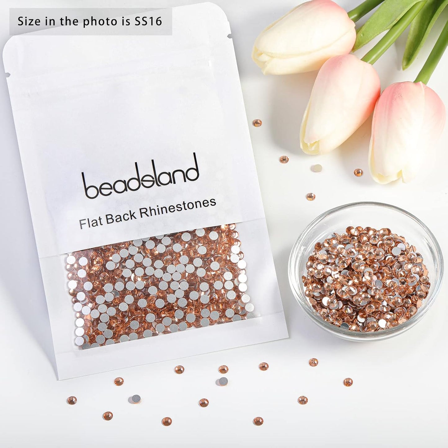 beadsland Flat Back Crystal Rhinestones Round Gems for Nail Art and Craft Glue Fix,Champagne (3.8-4.0mm) SS16/1440pcs