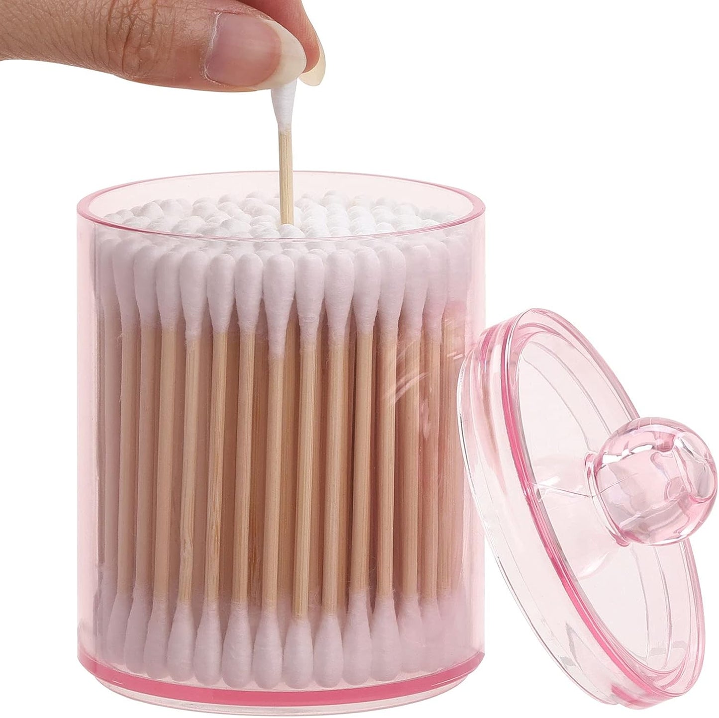 Tbestmax 3 Pack Cotton Swab Ball Pad Holder, 10 Oz Qtip Apothecary Jar Pink Makeup Organizer, Bathroom Containers Dispenser