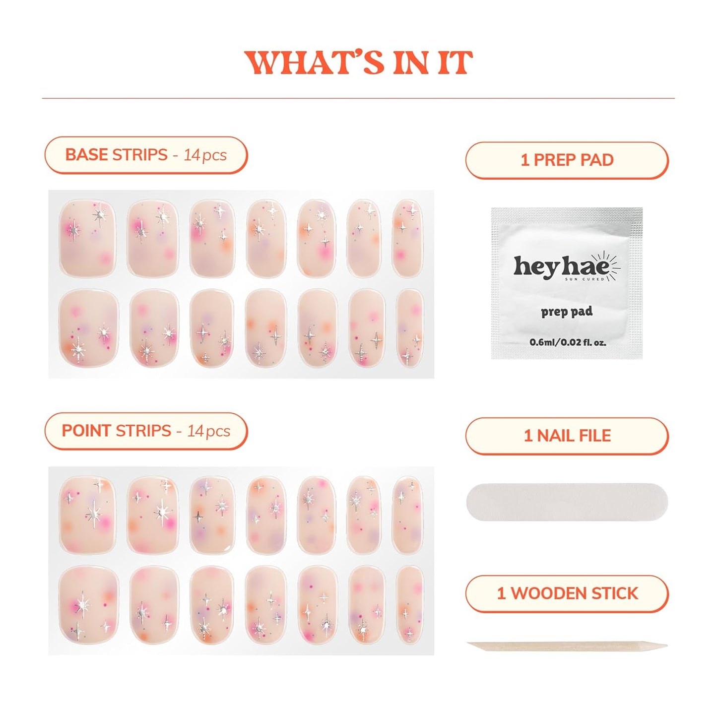 Semi Cured Gel Nail Strips | No LED Lamp Needed | Summer, Aura, Pink | Easy Apply & Remove, Salon Quality |Includes 28 Strips, 1 Prep Pads,Nail File&Wooden stick-Hey, Shining Just for Me?