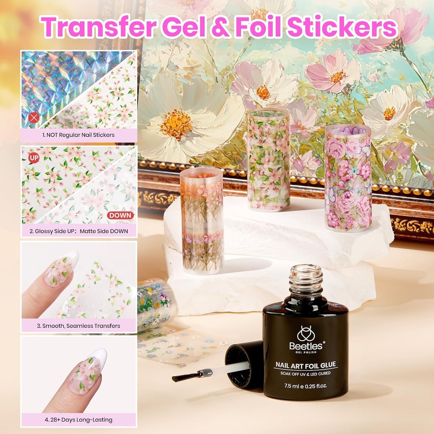 Beetles Gel Polish Kit, 36 colors Neon Gel Polish Blue Green Glitter Nail Polish with Nail Art Foil Glue Base Coat Glossy Top Coat Impressionist Garden DIY Salon Nail Manicure Kit Gifts