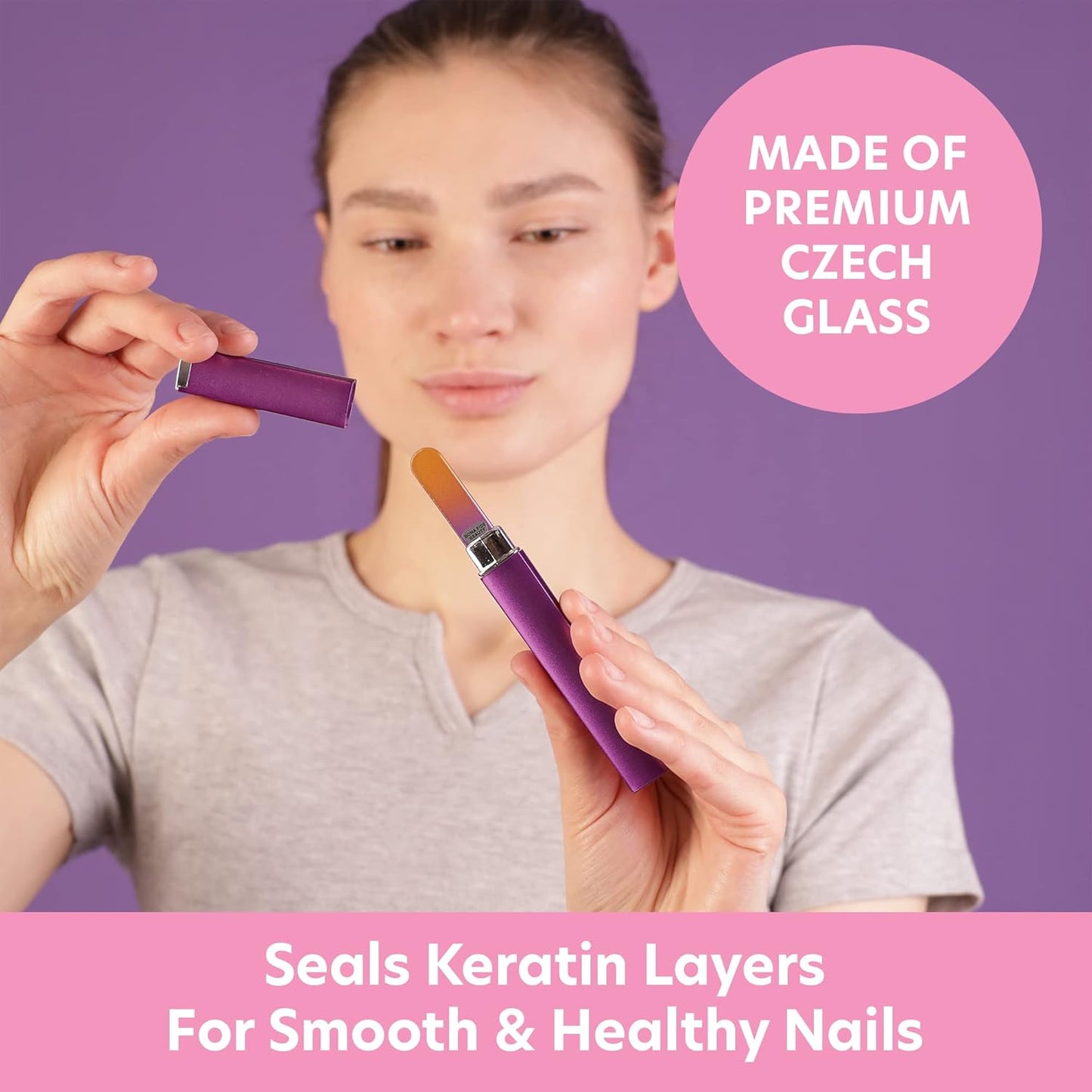 Bona Fide Beauty - Premium Czech Glass Fingernail File with Case - Gentle, Durable & Professional Manicure Tool - Beauty Gift for Women (Gold Violet)