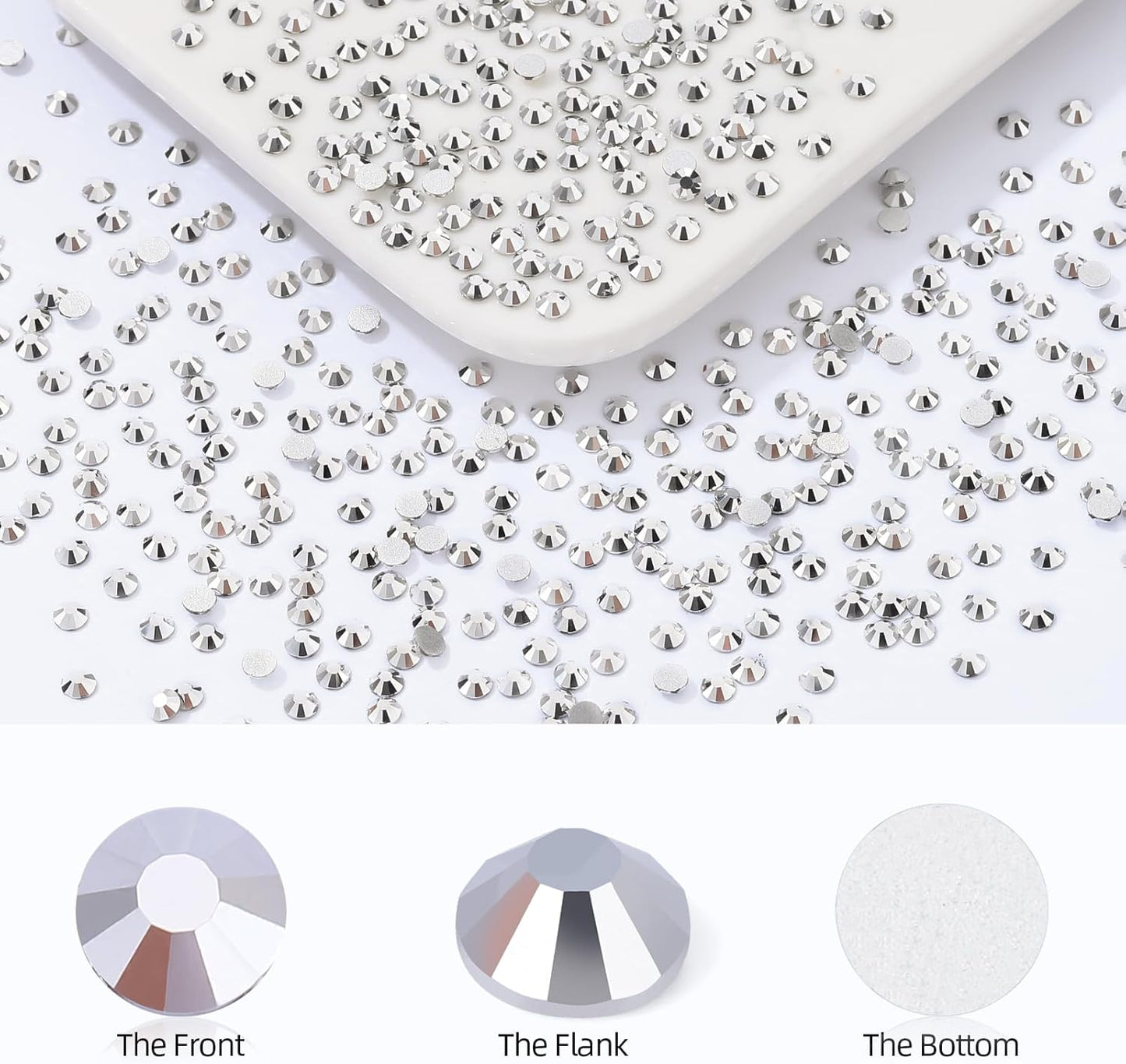 Silver Flatback Rhinestones, Glass Rhinestones for Nail Art and Craft, Glue Fix, Loose Crystal Gemstones(Silver, SS10, 1440pcs, 2.7-2.8mm)