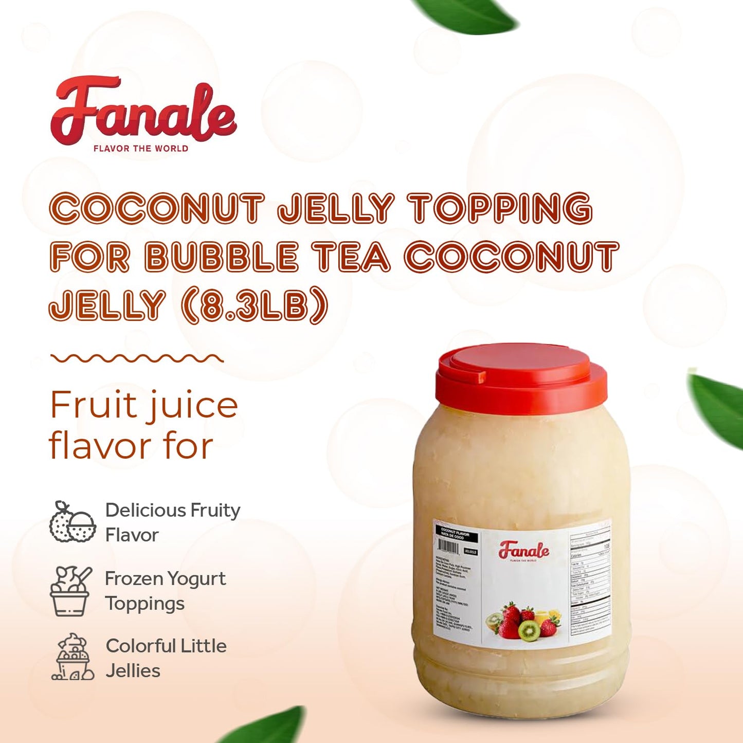 New Fanale Coconut Jelly Topping nata de coco for Boba Tea | Ice Cream | Yogurt | Smoothie | Milk Tea | Desserts (Coconut, 8.3 lb)