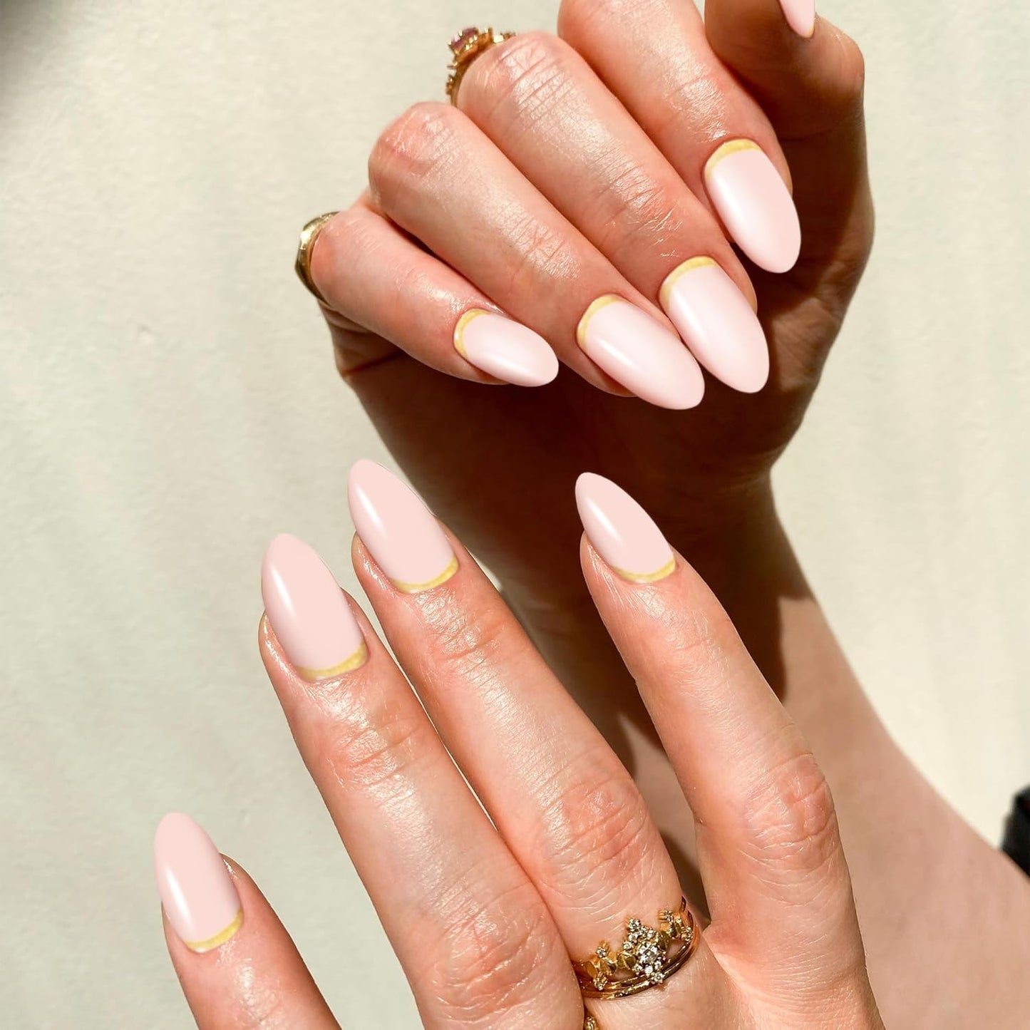 Semi Cured Gel Nail Strips-Quick Press on Nails Nude Glue on Nails, French Tip & Simple Designs, Semi Gel Nail Stickers for Everyday & Housework,Works with Any UV/LED Lamps(Ruby French)