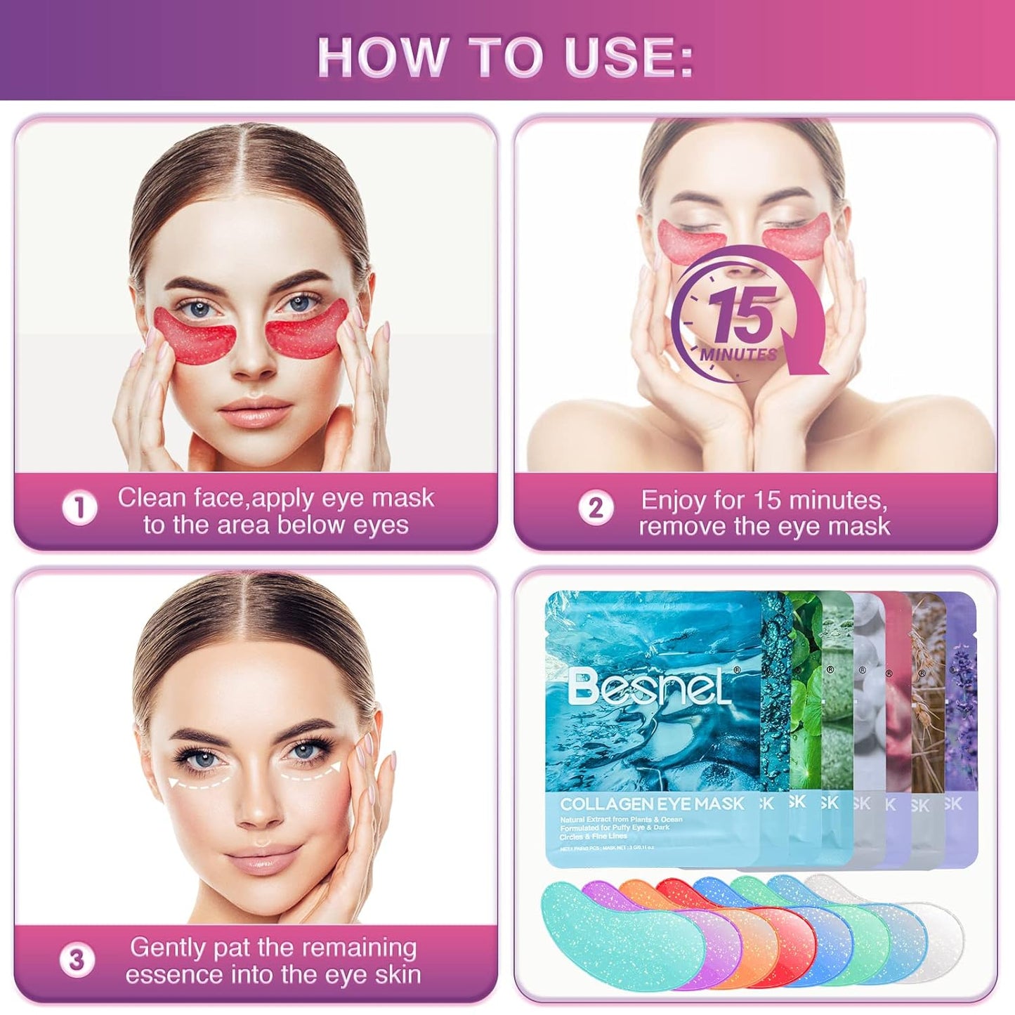 Eye Gels Pads 32 Pairs，Under Eye Patches Helps Reduce Puffy Eyes，Wrinkles and Dark Circles，Eye Mask with Collagen Protein，Pearl Extract and Hyaluronic Acid，Beauty & Personal Care