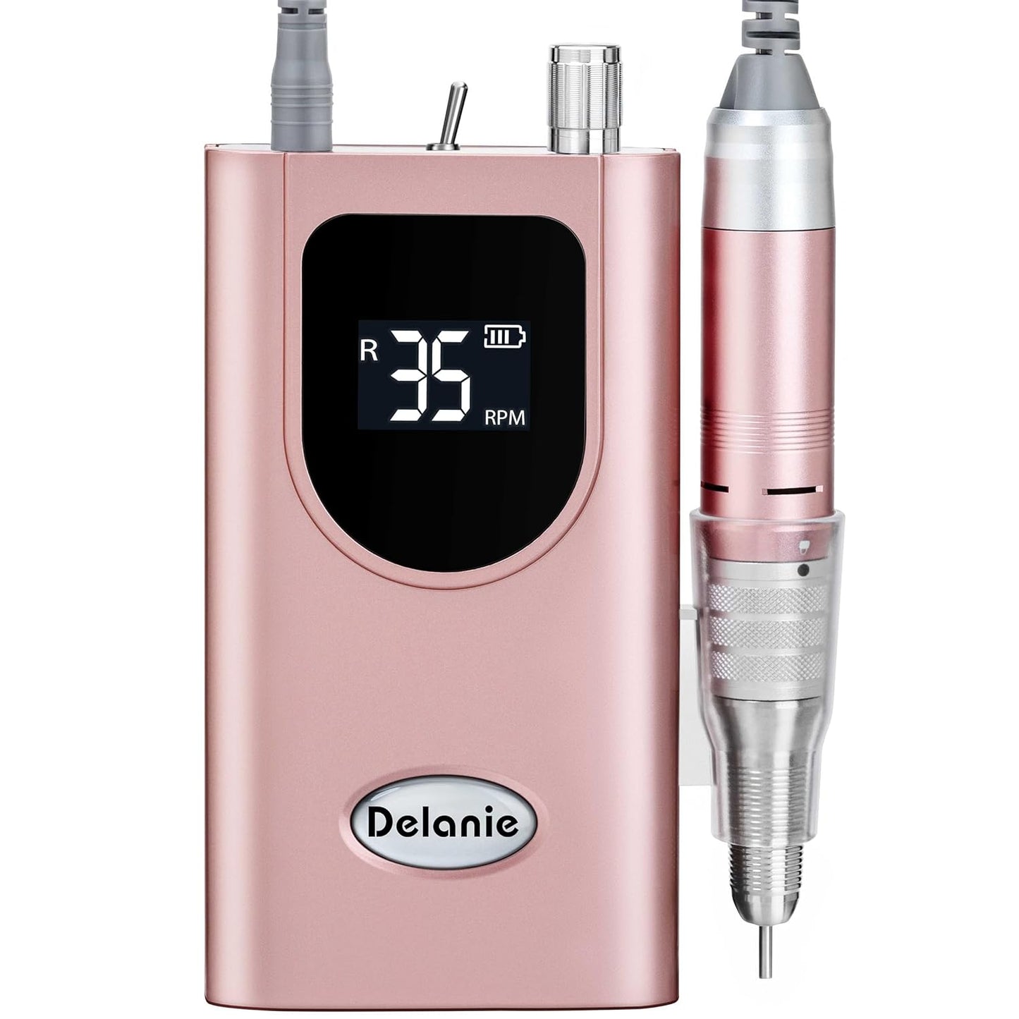 Delanie Professional Portable Electric Nail Drill Machine, 35000 RPM Rechargeable Cordless Nail Filer Electric Nail File Efle for Dip Powder Acrylic Gel Nail, Salon Nail Tool, Rose Gold