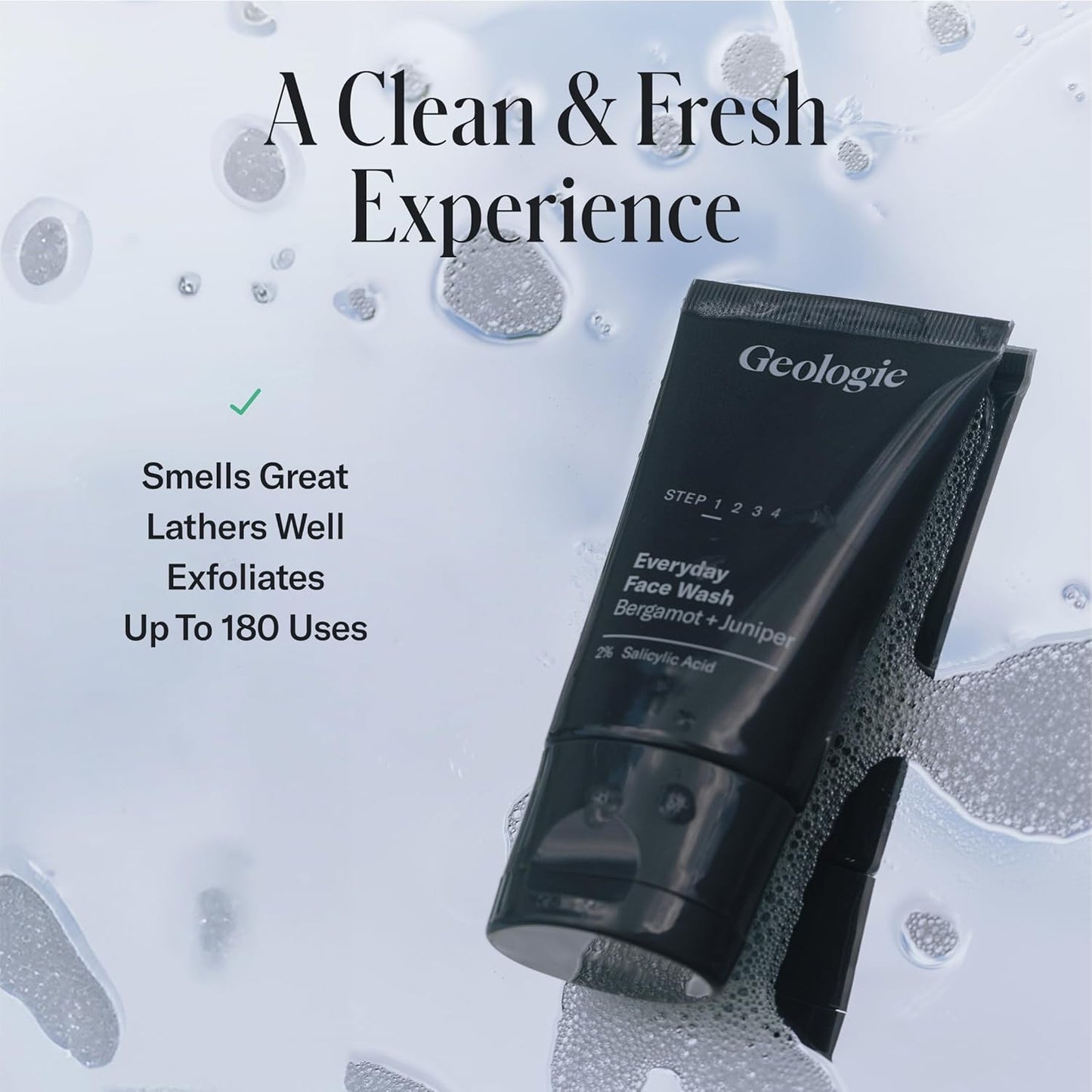 Geologie 2% Salicylic Acid Face Wash Bergamot + Juniper Scent | Facial Cleanser for Men & Women | Acne & Oil Control | Deep Cleansing & BHA Exfoliating Face Wash | 2-Pack