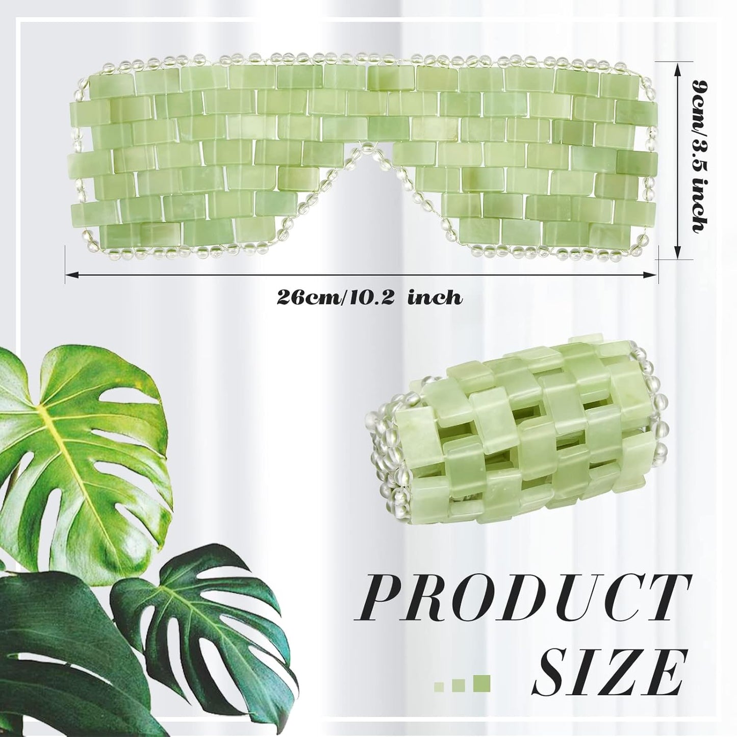 Hercicy 2 Pcs Jade Eye Mask Green Jade Stone Eye Mask Facial Cooling Mask for Alleviate Puffiness Face Massage Relax Eyes Relieve Migraine Meditation Beauty