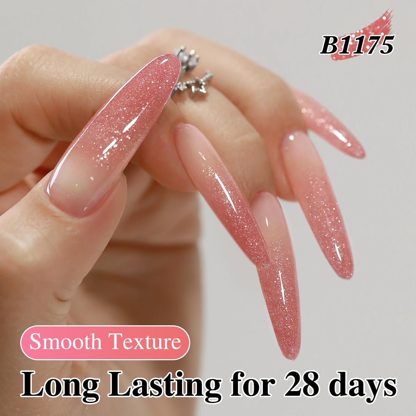 Double Rhythm 0.5Oz Glitter Gel Polish Shimmer Reflective Color for Nail Art Salon DIY Soak Off 15ml Nail Lamp Gel Polish at Home (Rose Pink-B1175)