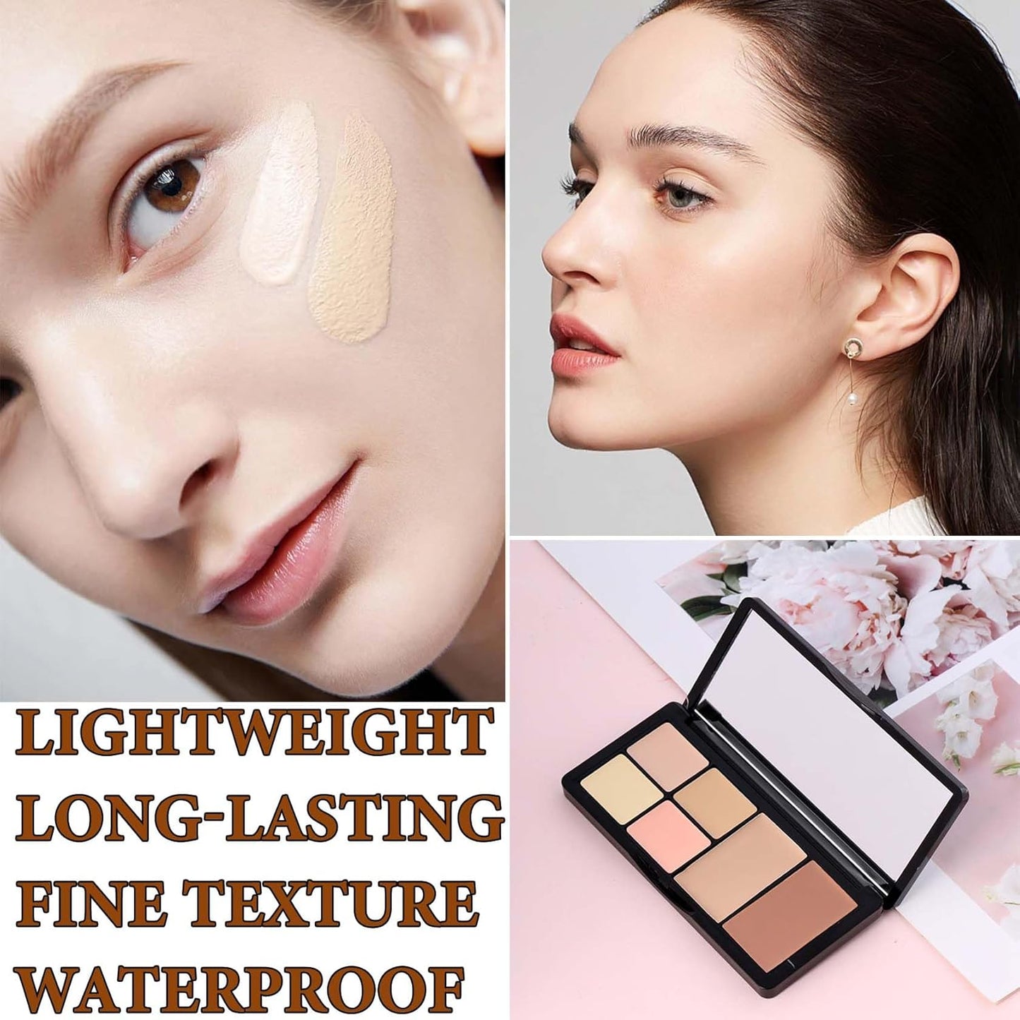 6 Colors Correcting Concealer Contour Palette,Concealer Cream Contour Makeup Palette,Contouring Foundation Highlighting Makeup Kit with Brush（02#）