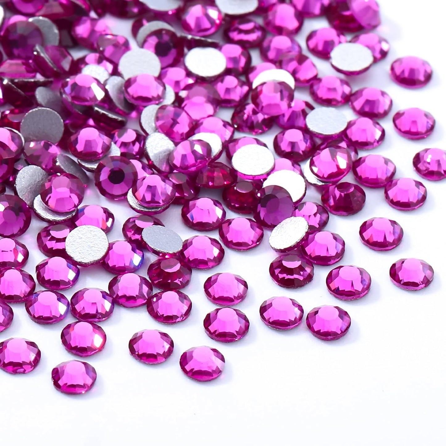 Fuchsia Flatback Rhinestones, Glass Rhinestones for Nail Art and Craft, Glue Fix, Loose Crystal Gemstones(Fuchsia, SS8, 1440pcs, 2.3-2.5mm)