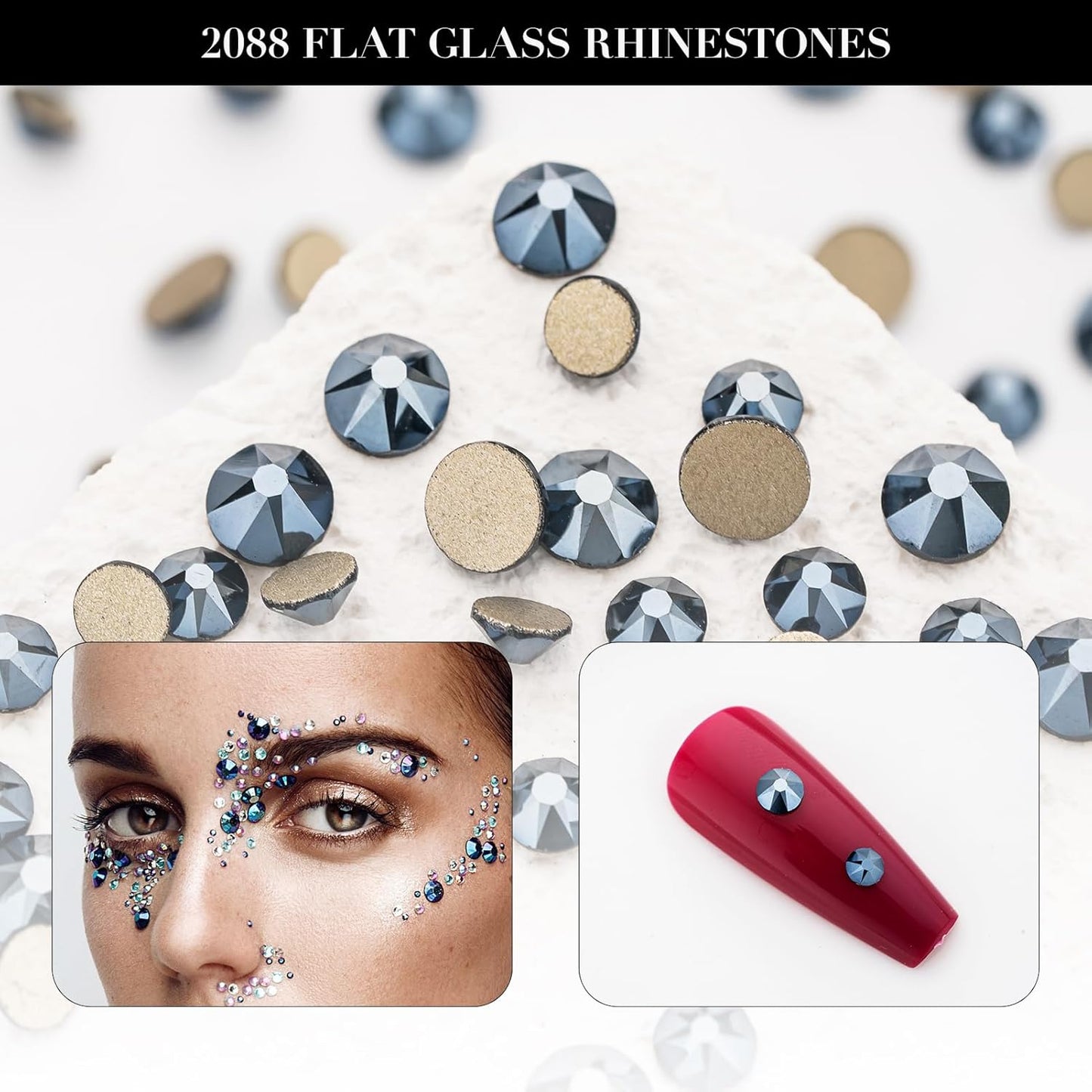 Novani Shiny Black Rhinestones 1440pcs Flat Back Round Rhinestone Style 2088 Sparkly Crystal Gemstones for Nail Art and Crafting SS16,3.8-4.0mm