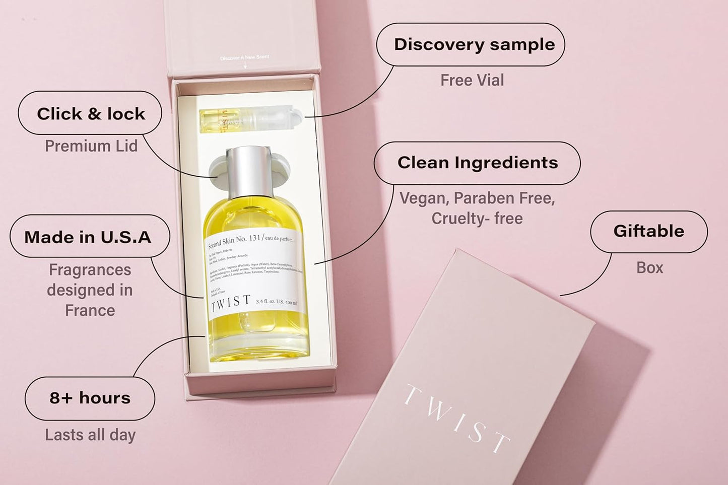 Twist Second Skin No. 131- Inspired by Gloss. You, Long-Lasting Perfume for Women, Vegan, Clean Ingredients, Wood & Powder Fragrance – Spray 100 ml | 3.4 fl. oz.