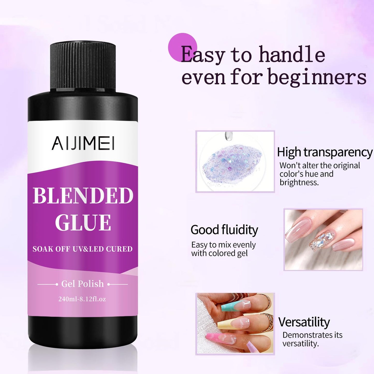 AIJIMEI Nail Polish Thinner Glue 8fl.oz Clear Nail Blending Glue for Blending, diluting, Mixing Glitter Powder Mixer Gel Polish Dilution Color Sequins MixingGlue 240ml for Nail Designer